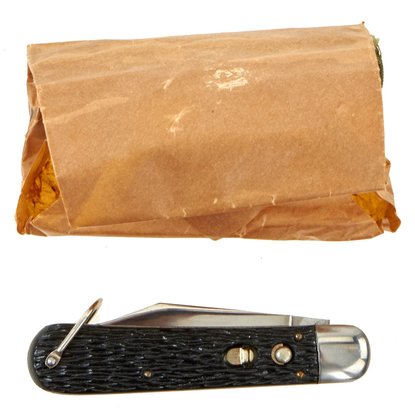 Buy Original U.S. WWII style Unissued Korean War Airborne Schrade Walden NY M2 Pocket Knife with Bail, Cord and Original Packaging | Original Firearms Antique For Sale