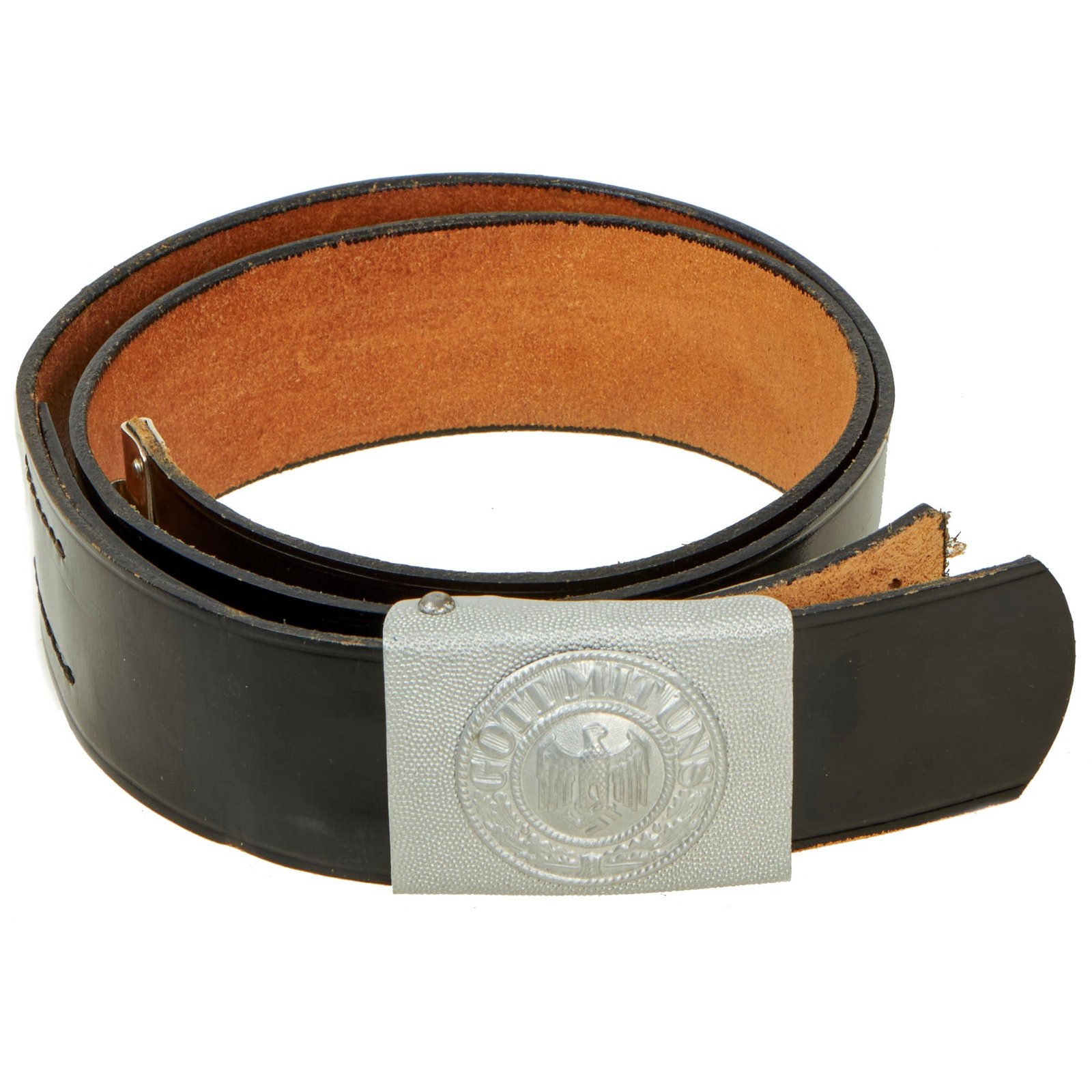 Buy Original German WWII Army Heer EM/NCO Gloss Black Leather Belt with Pebbled Aluminum Dress Buckle - Excellent Condition | Original Firearms Antique For Sale