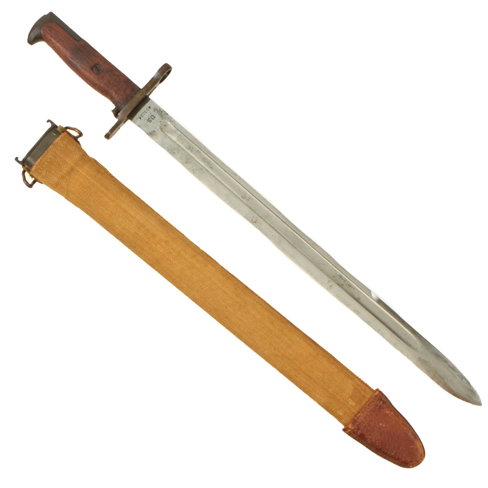 Buy Original U.S. WWI M1905 Springfield 16 inch Rifle Bayonet marked S.A. with M1910 Scabbard - dated 1910 | Original Firearms Antique For Sale