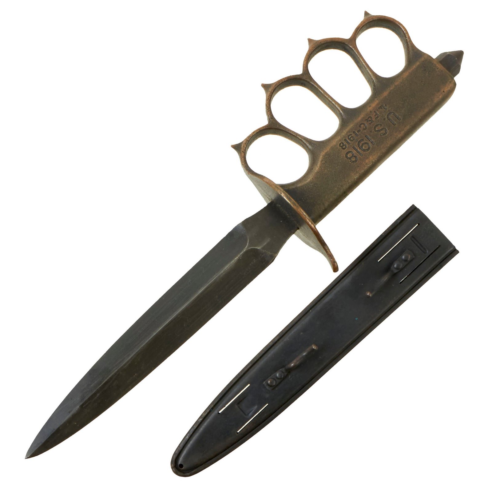 Buy Original Excellent U.S. WWI Model 1918 Mark I Trench Knife by L. F. & C. with 1918 dated Steel Scabbard | Original Firearms Antique For Sale