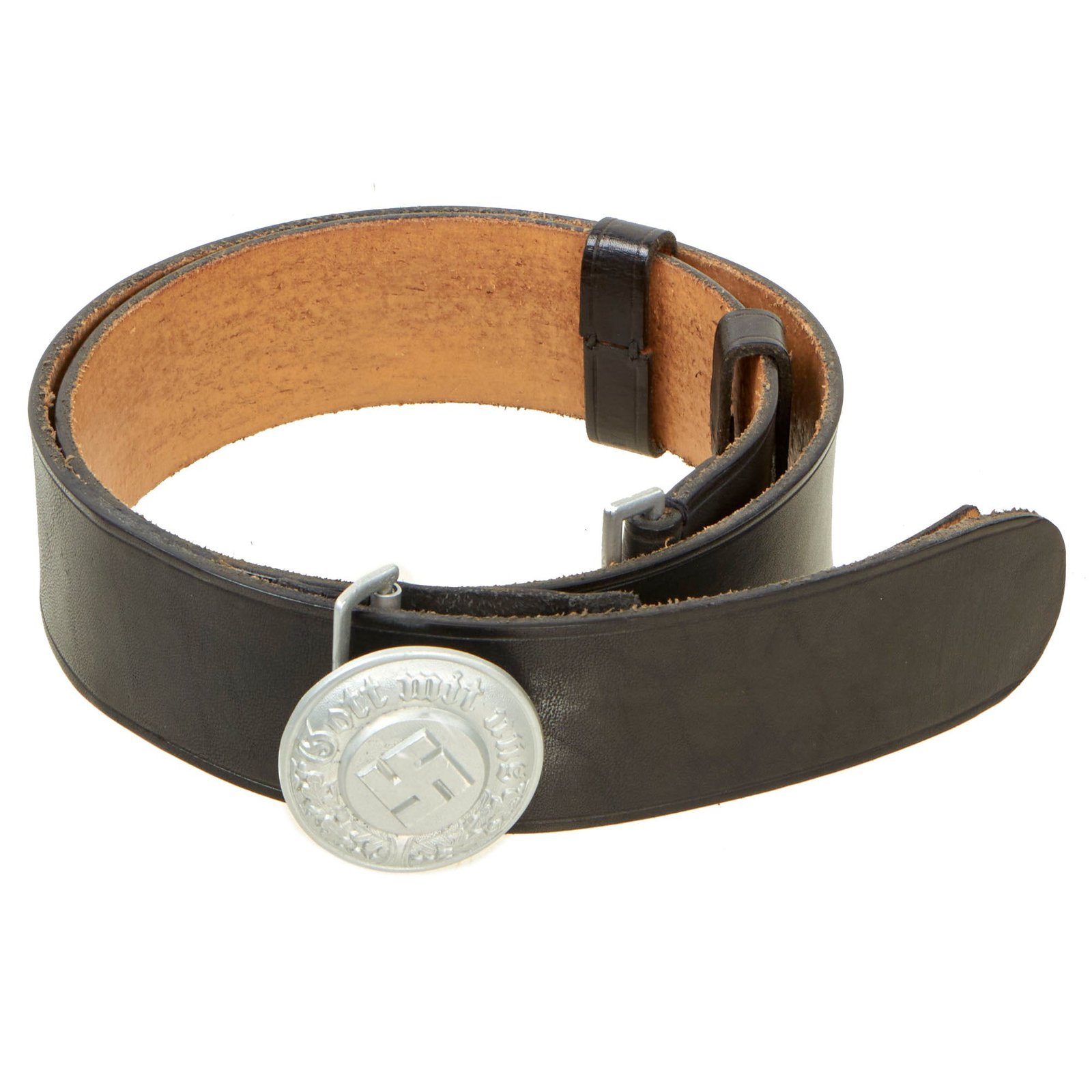 Buy Original German WWII NSDAP Police Officer's Black Leather Belt with 1936 Dated Aluminum Buckle by Overhoff & Cie., Lüdenscheid | Original Firearms Antique For Sale