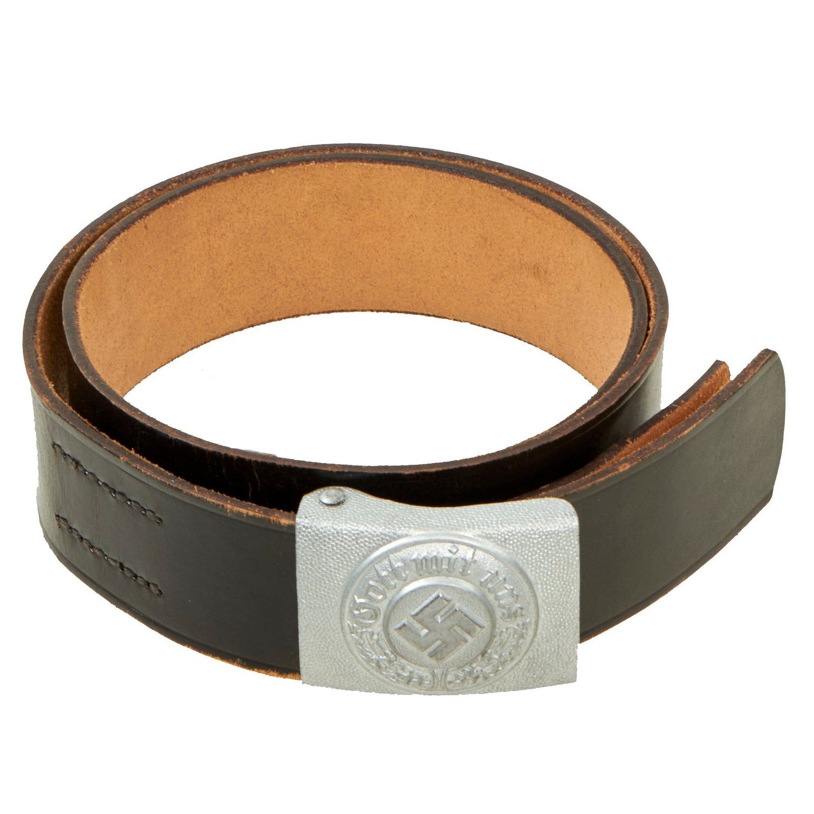 Buy Original German WWII Police Black Leather Belt with Pebbled Steel EM/NCO Buckle by Overhoff & Cie. | Original Firearms Antique For Sale