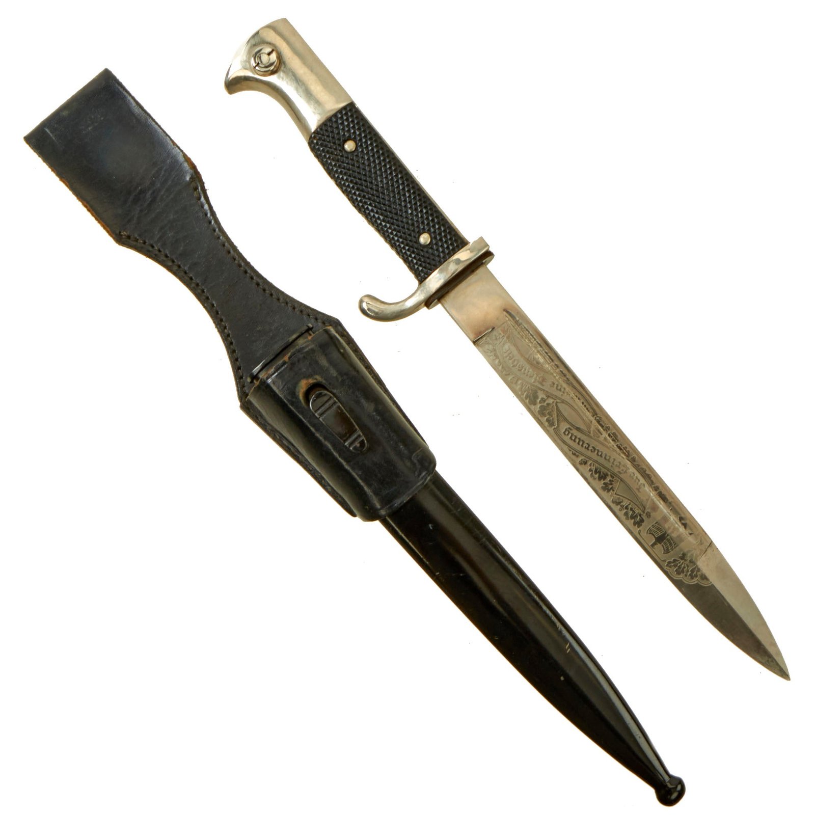 Buy Original German WWII Heer Army Double Etched Short 98k Dress Bayonet with Scabbard & Leather Frog | Original Firearms Antique For Sale