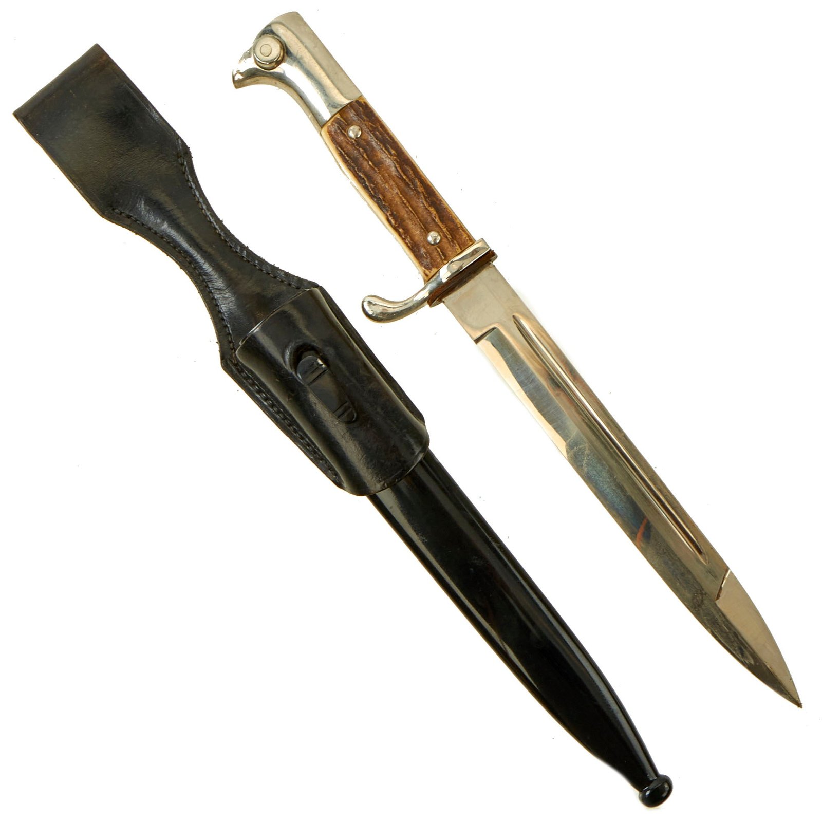 Buy Original German Pre WWII Heer Short Stag Handle 98k Dress Bayonet by Carl Eickhorn with Scabbard and Leather Frog | Original Firearms Antique For Sale