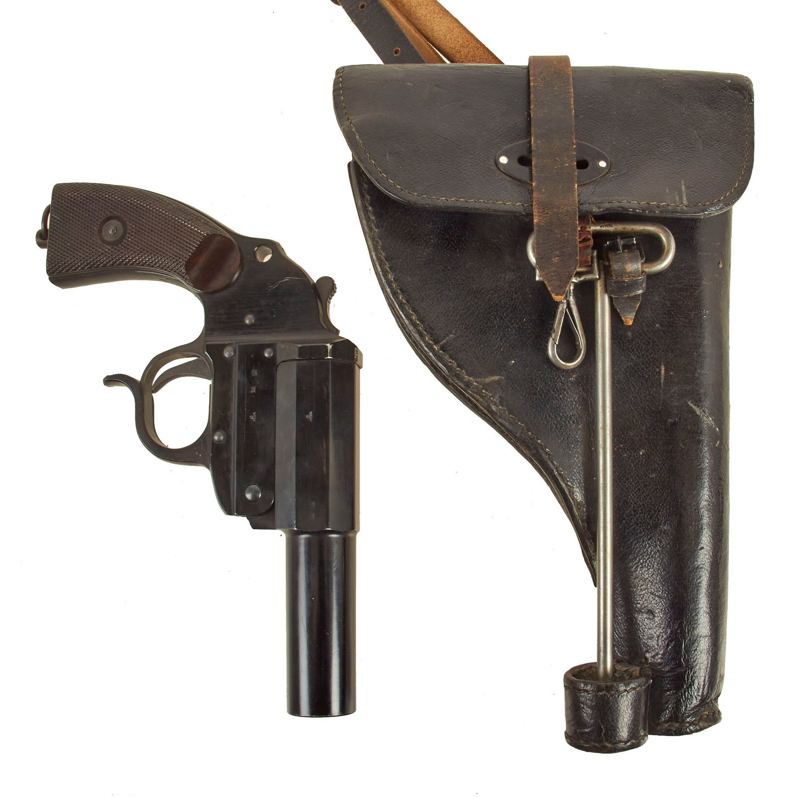Buy Original German WWII LP 34 Signal Flare Pistol by ERMA-Erfurt with Preßstoff Holster & Cleaning Rod - dated 1943 & 1941 | Original Firearms Antique For Sale