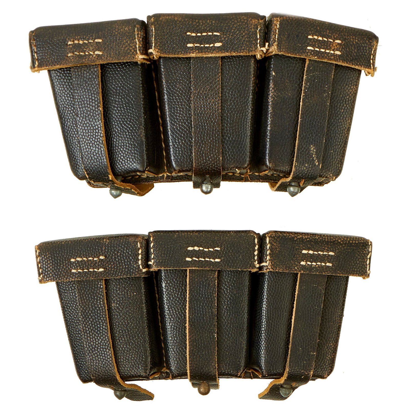 Buy Original German WWII Matched Set of Two Unissued Black Leather Mauser 98k Triple Pouches - RBNr. 0/0675/0122 | Original Firearms Antique For Sale
