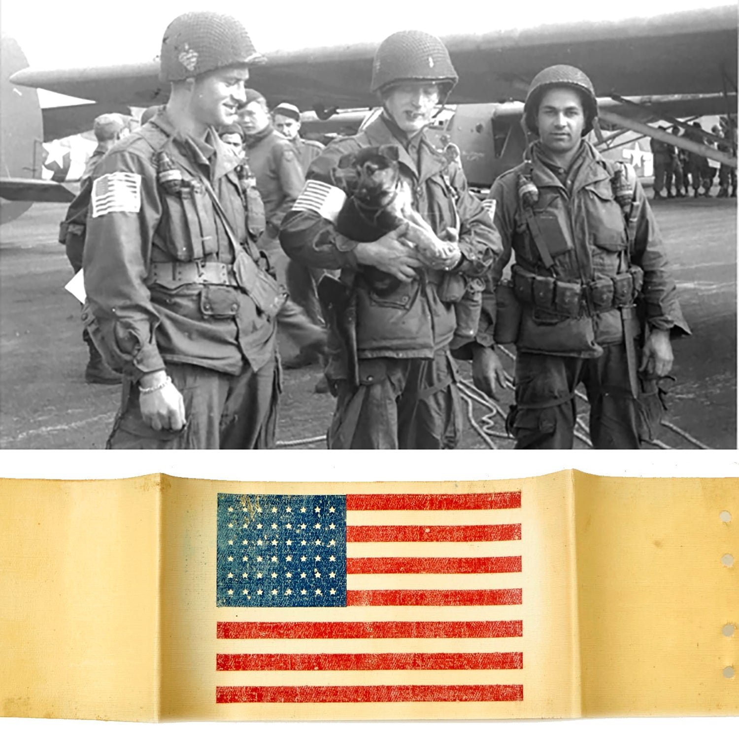 Buy Original U.S. WWII Unissued Paratrooper D-Day Invasion American Flag Oilcloth Armband with Safety Pins | Original Firearms Antique For Sale