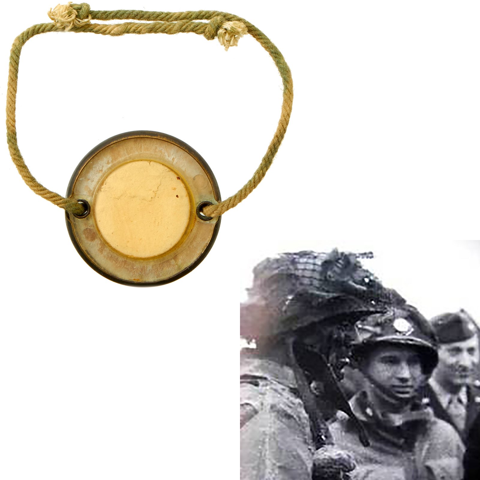 Buy Original U.S. WWII Paratrooper D-Day Normandy Invasion Tie On Luminous Disc Helmet Marker | Original Firearms Antique For Sale