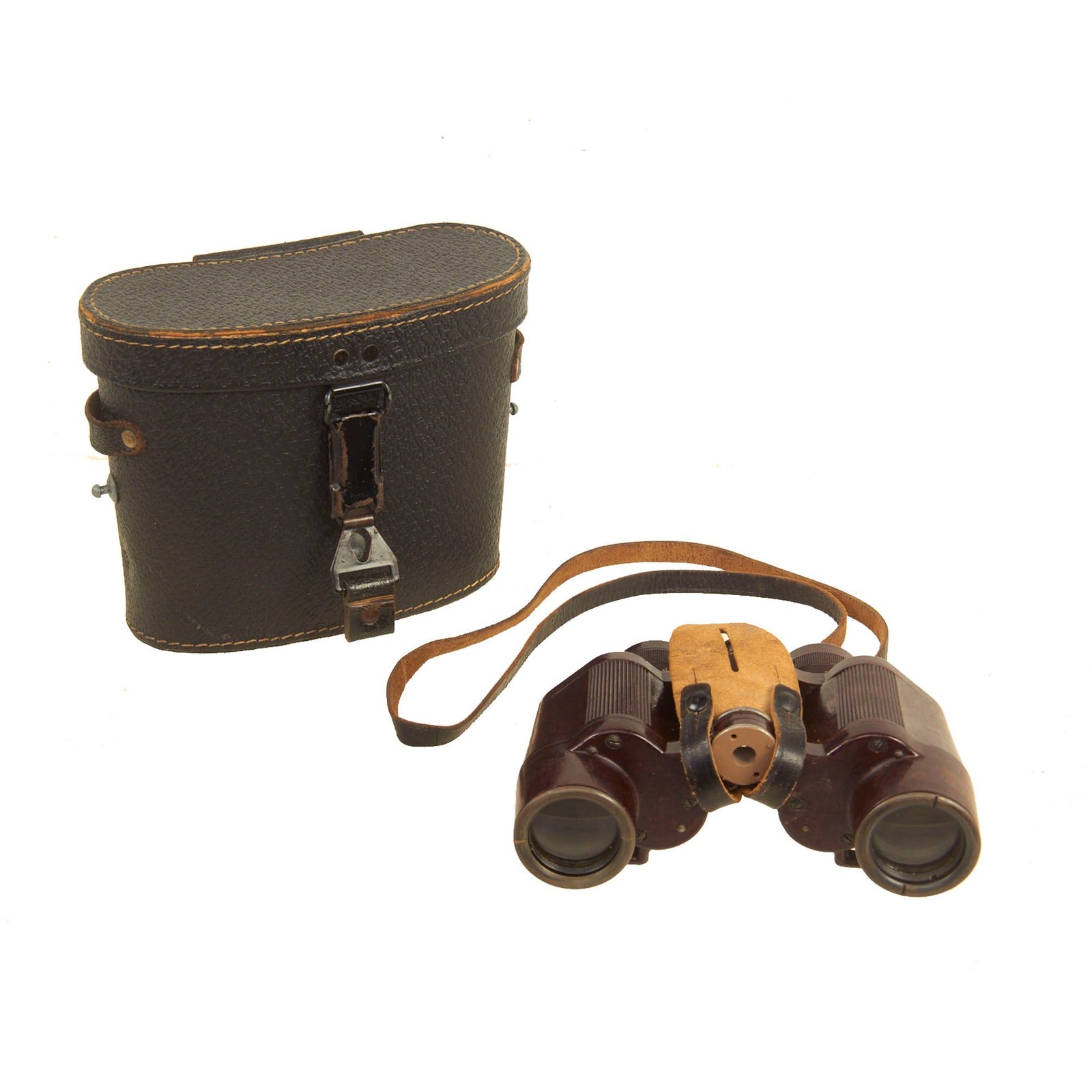 Buy Original German WWII Rare Bakelite 6x30 Dienstglas Binoculars by Emil Busch (cxn) With Rigid Leather Case Dated 1944 | Original Firearms Antique For Sale