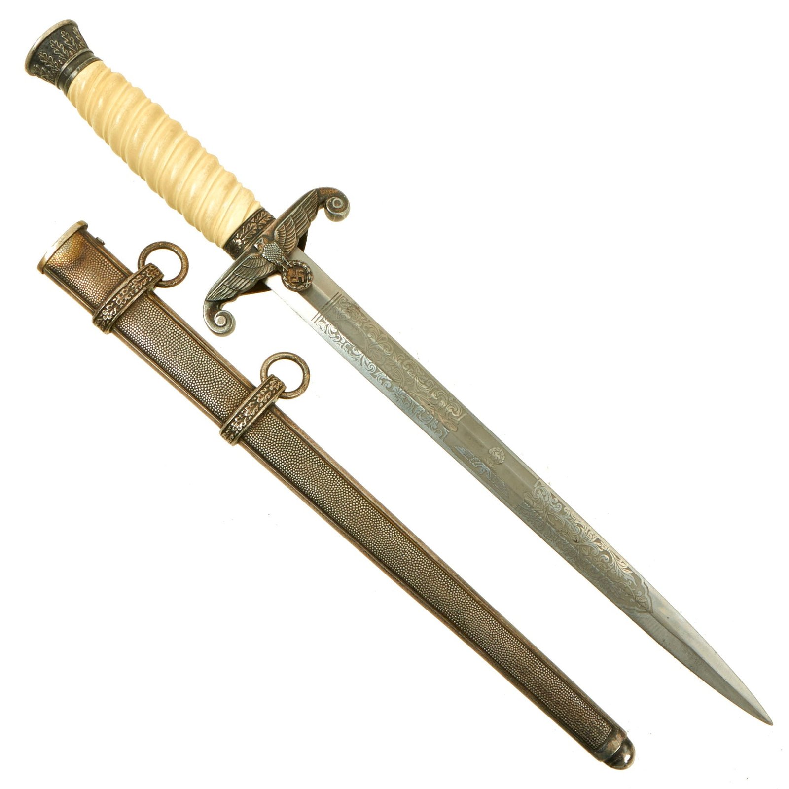 Buy Original WWII German Army Heer Officer Dagger by P.D. Lüneschloss of Solingen with Etched Blade & Scabbard | Original Firearms Antique For Sale