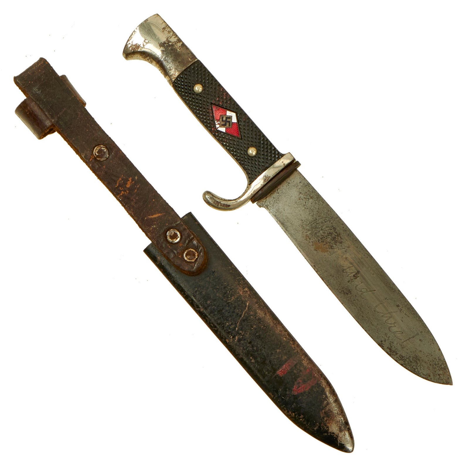 Buy Original German WWII Early Motto-Marked HJ Knife by Rare Maker Hermann Konejung A.-G. of Solingen with Scabbard | Original Firearms Antique For Sale