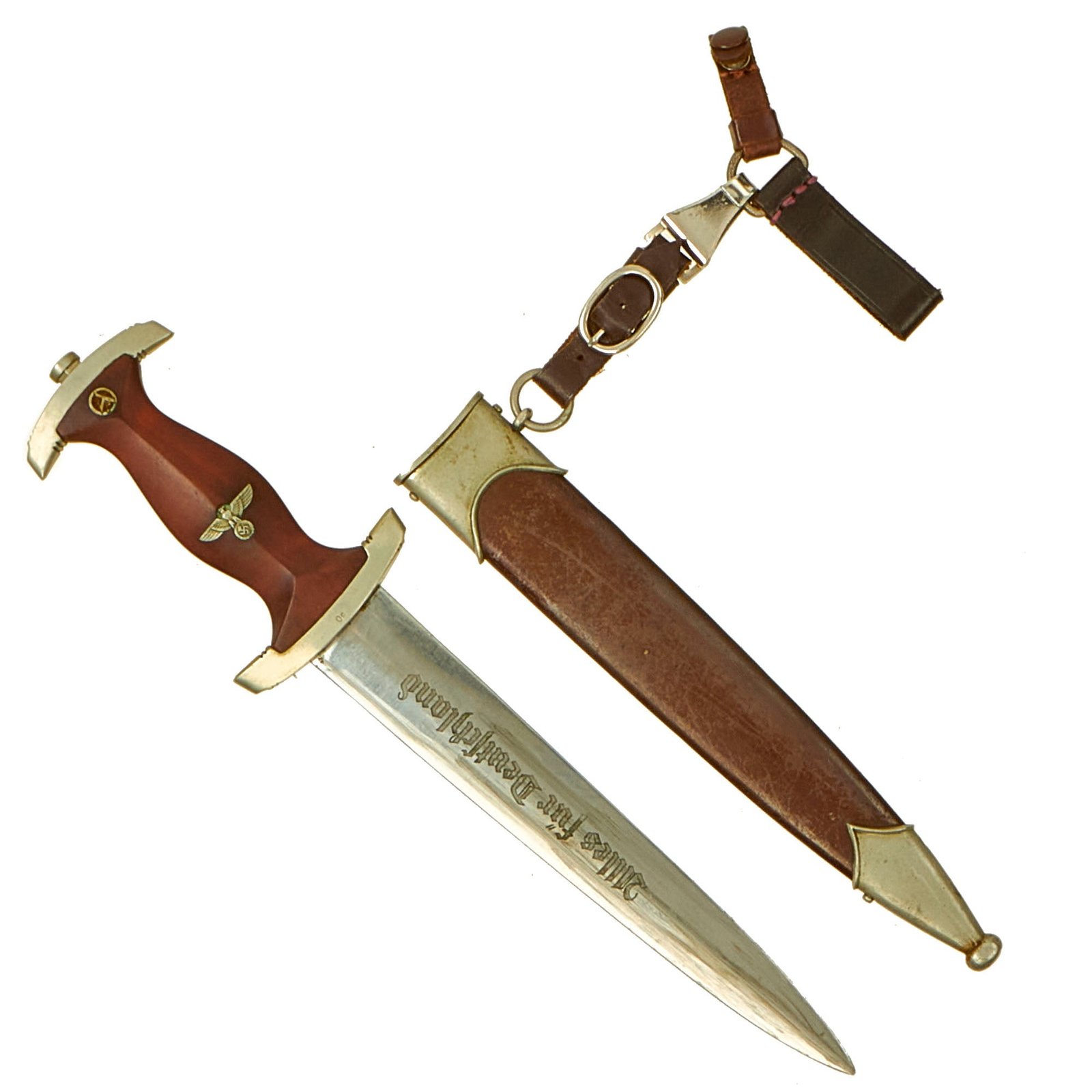 Buy Original German Early WWII SA Dagger by Rare Maker Friedrich von der Kohlen with 3 Piece Belt Hanger & Scabbard | Original Firearms Antique For Sale