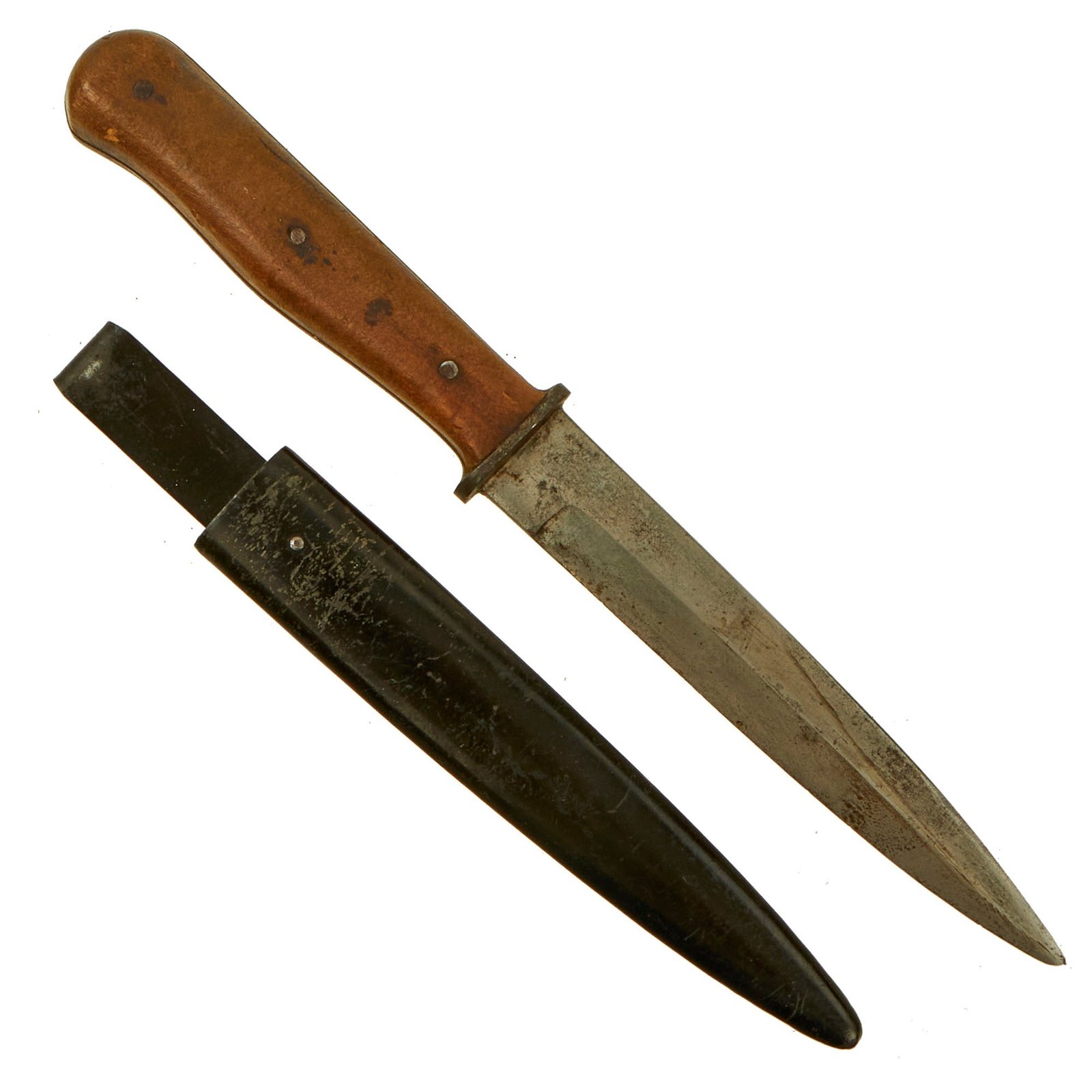 Buy Original German WWII Wood Handle Nahkampfmesser Trench Fighting Knife with Steel Boot Scabbard | Original Firearms Antique For Sale