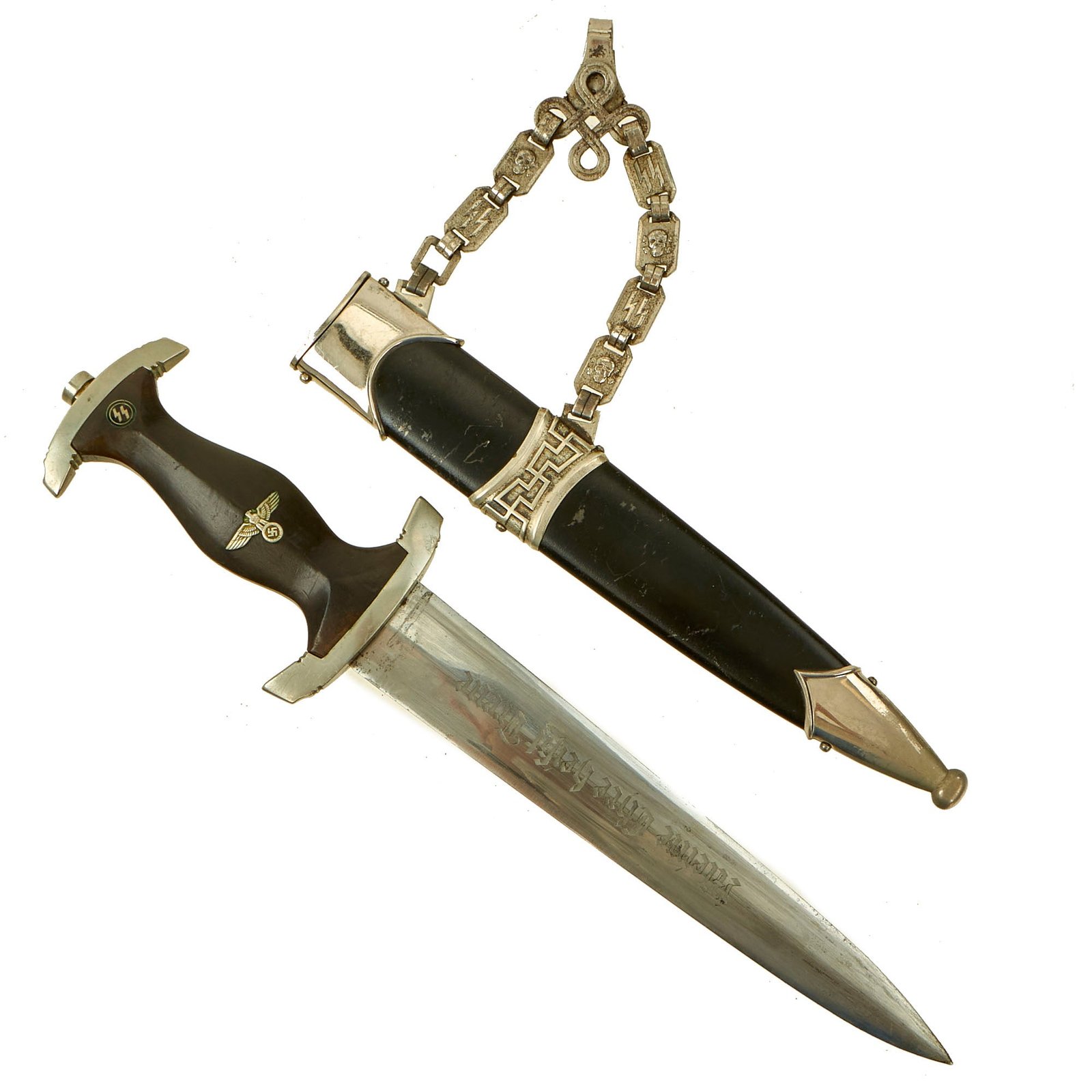 Buy Original Rare German WWII Model 1936 Officer's Chained SS Dagger by E. Pack & Söhne with Type I Chain & Scabbard | Original Firearms Antique For Sale