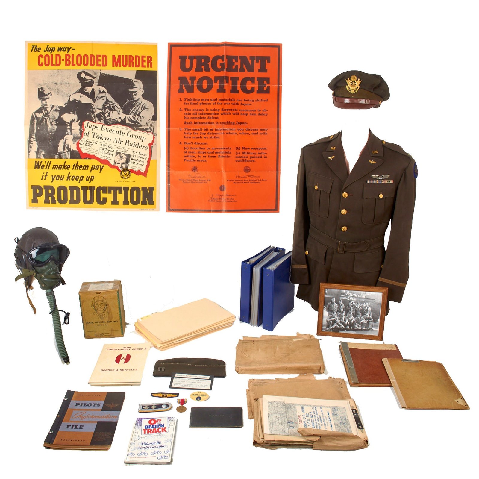 Buy Original U.S. WWII 458th Bomb Group Distinguished Flying Cross Recipient B-24 Pilot Captain Gilbert Schulze’s Uniform, Flight Helmet, & Extensive Document Grouping with Several Binders of Maps, Flight Logs, & Award Documents | Original Firearms Antique For Sale
