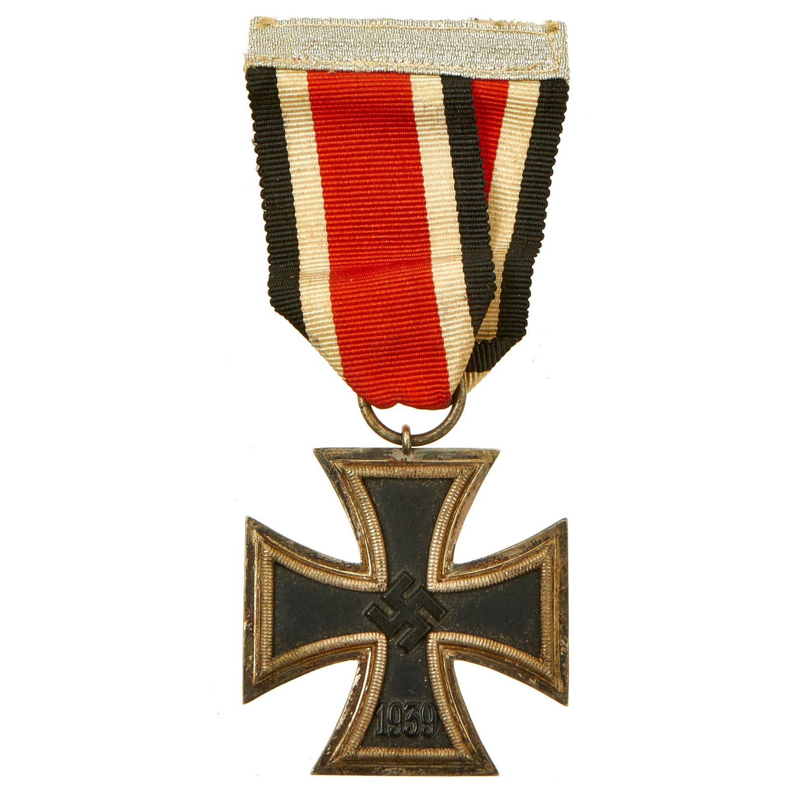 Buy Original German WWII Wehrmacht Iron Cross 2nd Class 1939 with Ribbon Stitched to NCO Tresse - Unmarked - EKII | Original Firearms Antique For Sale