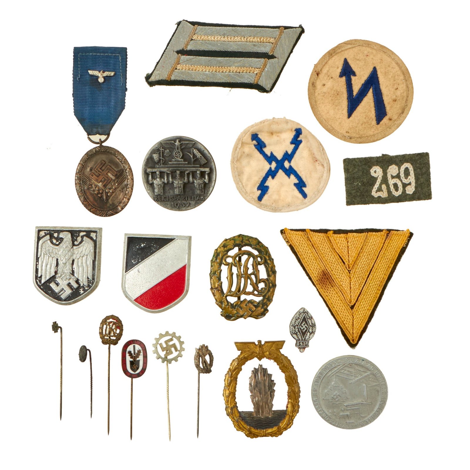 Buy Original German WWII Award, Insignia, Tinnie, and Stickpin Grouping with Minesweeper and DRL Sports Badges - 19 Items | Original Firearms Antique For Sale