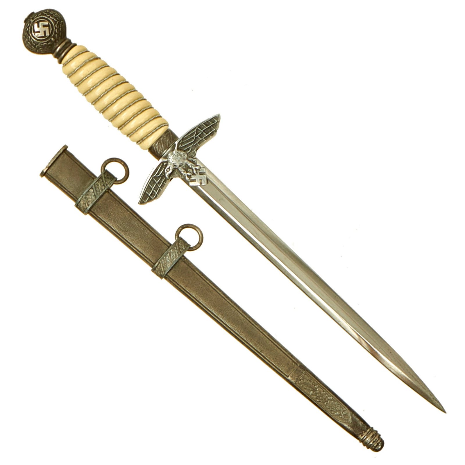 Buy Original German WWII 2nd Model Luftwaffe Dagger by Rare Maker Artur Schüttelhöfer & Co. with Scabbard | Original Firearms Antique For Sale