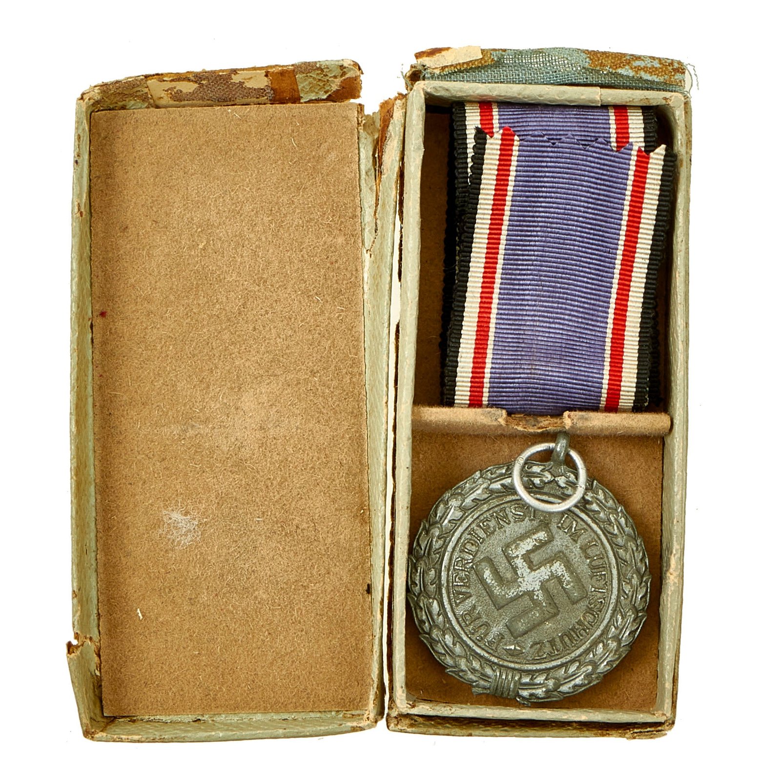 Buy Original German WWII RLB Luftschutz Air Defense Honor Medal 2nd Grade by Förster & Barth with Ribbon & Box | Original Firearms Antique For Sale