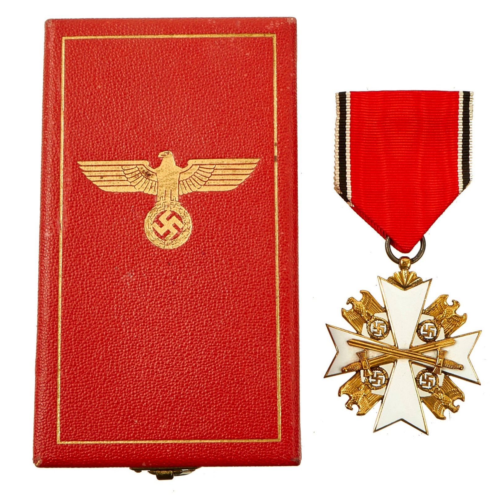 Buy Original German WWII Cased Order of the German Eagle 5th Class Award with Swords & Ribbon by Gebrüder Godet & Co. | Original Firearms Antique For Sale