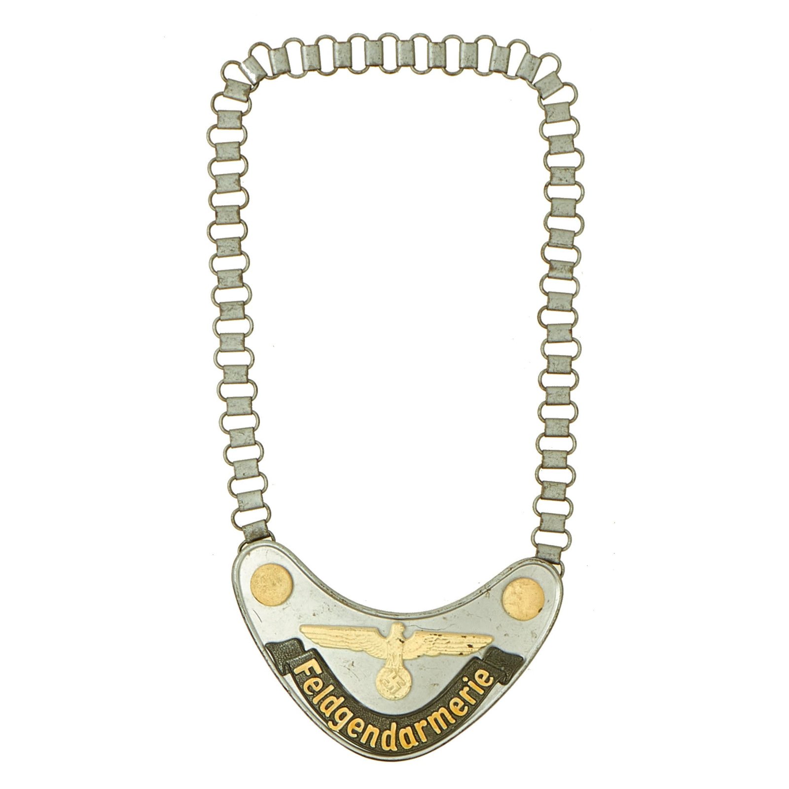 Buy Original German WWII Feldgendarmerie Police Gorget with Phosphorescent Paint and Neck Chain | Original Firearms Antique For Sale