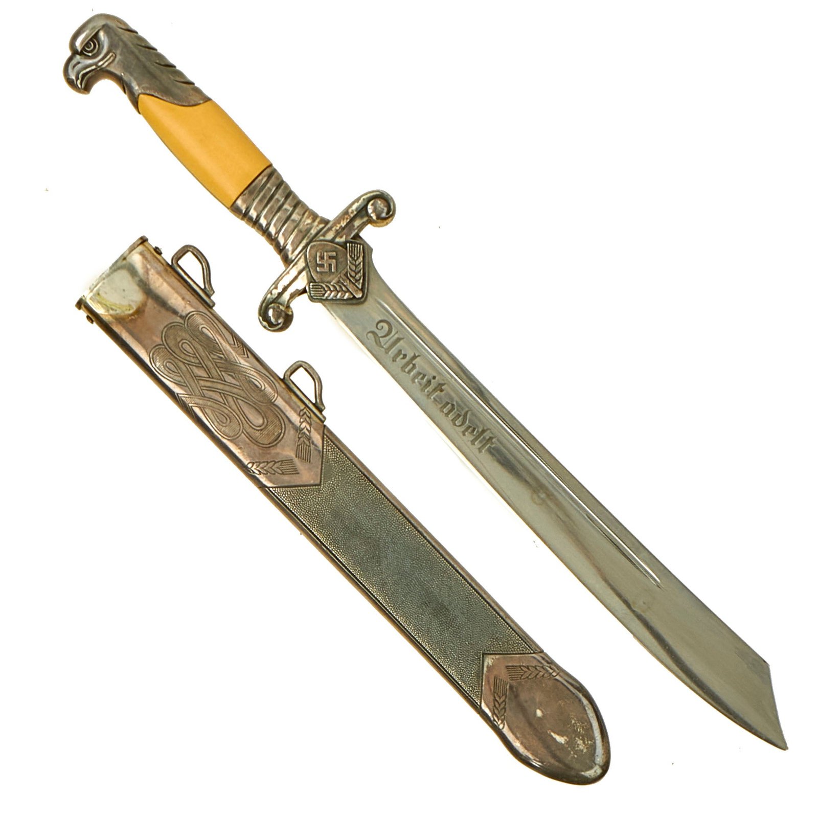 Buy Original German WWII RAD Labor Corps M1937 Officer's Dagger by Carl Eickhorn of Solingen with Scabbard | Original Firearms Antique For Sale