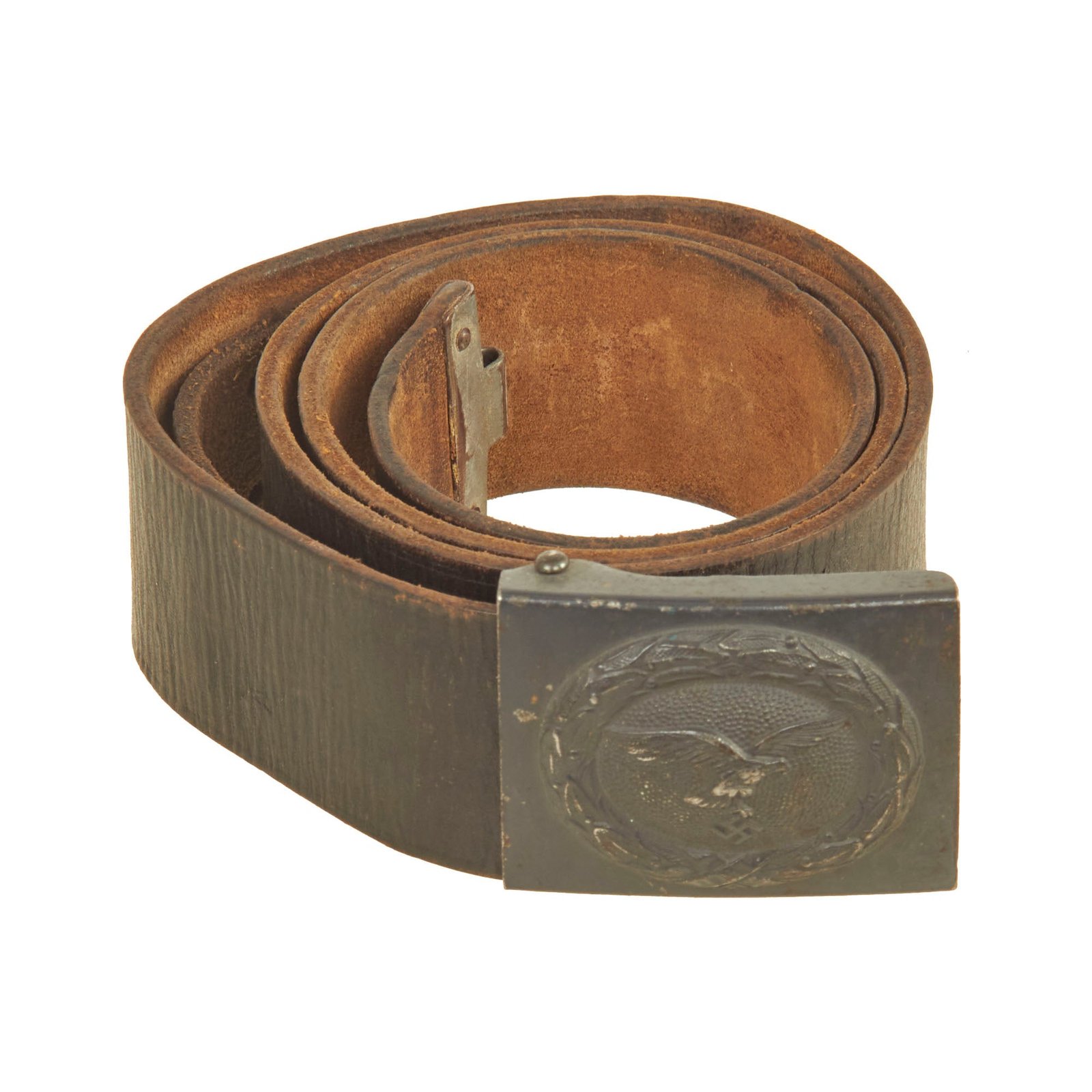 Buy Original German WWII Luftwaffe Black Leather Belt with Painted Steel Buckle | Original Firearms Antique For Sale