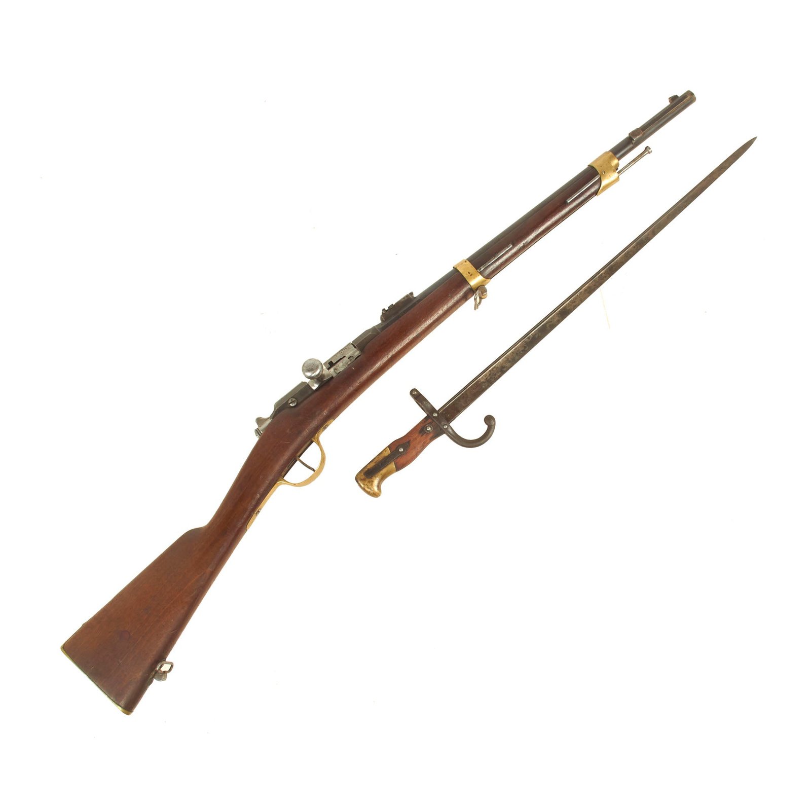 Buy Original French Fusil Gras Modèle 1874 M80 Artillery Carbine by Châtellerault with Brass Fittings & Bayonet - Dated 1876 | Original Firearms Antique For Sale