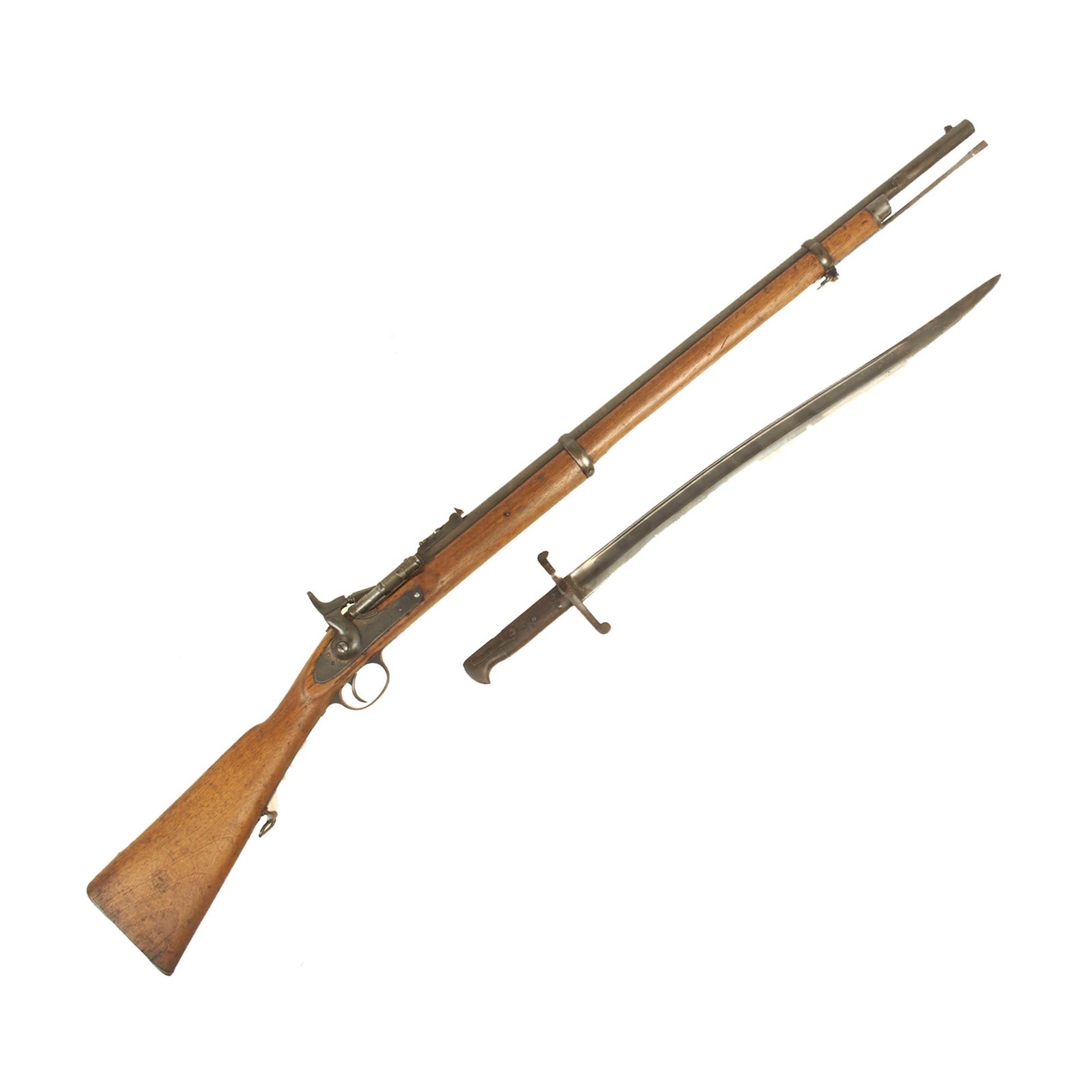 Buy Original British P-1861 Enfield Two Band Short Rifle Converted to P-1866 Snider Mk.I* with Saber Bayonet - dated 1862 | Original Firearms Antique For Sale