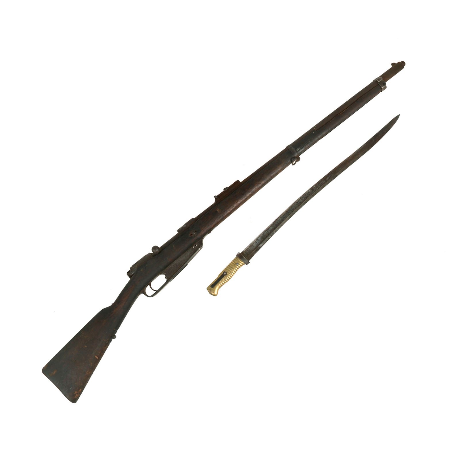 Buy Original German Pre-WWI "Battlefield Pickup" Gewehr 1888 S Commission Rifle by Spandau with Modified French M1866 Chassepot Bayonet - Dated 1890 | Original Firearms Antique For Sale