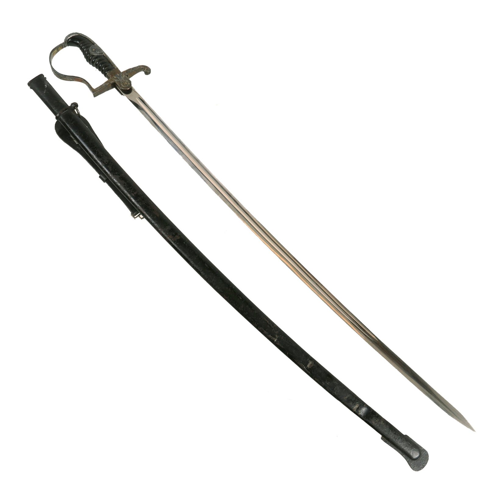 Buy Original German WWII Army Officer Dove Head Sword by Peter Daniel Krebs with Steel Scabbard & Leather Hanger | Original Firearms Antique For Sale