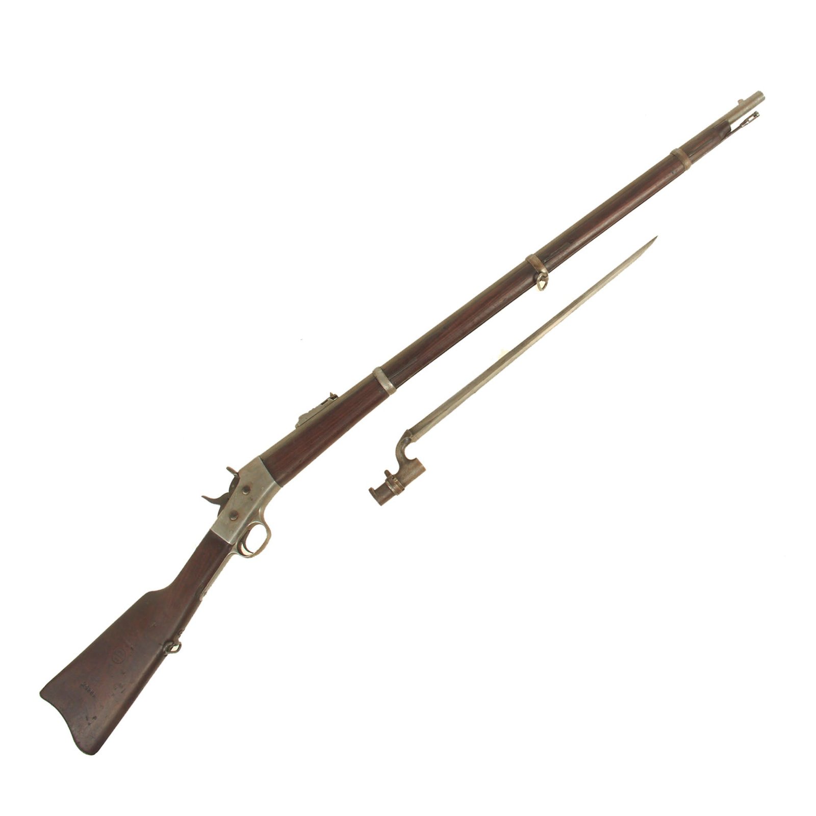 Buy Original U.S. Spanish-American War Spanish M1870 Remington Rolling Block Rifle with 1888 Havana Cartouche & Bayonet - Serial 67452 | Original Firearms Antique For Sale
