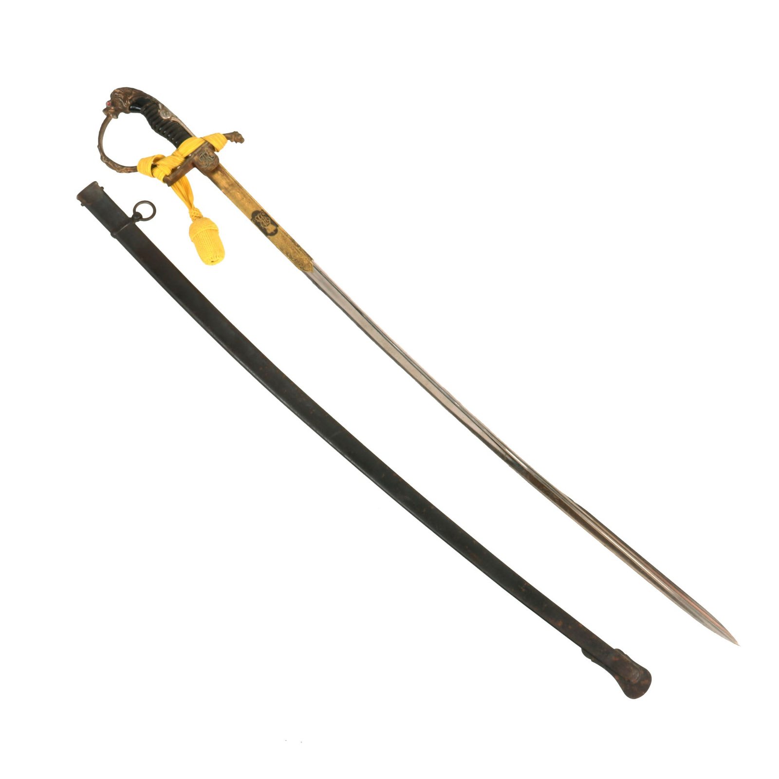 Buy Original Imperial German WWI Kingdom of Saxony Army Officer's Lion Head Sword and Scabbard with Sword Knot by Hast & Uhthoff of Dresden | Original Firearms Antique For Sale