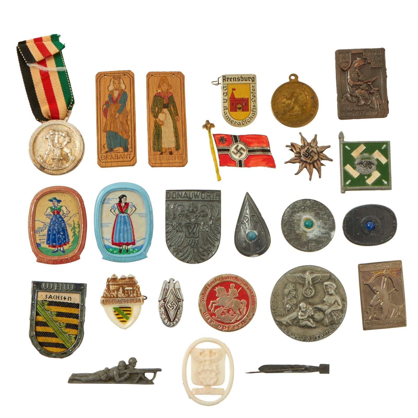 Buy Original German Pre - WWII Large Tinnie Event Badge Grouping with Italian-German Africa Medal - 24 Items | Original Firearms Antique For Sale