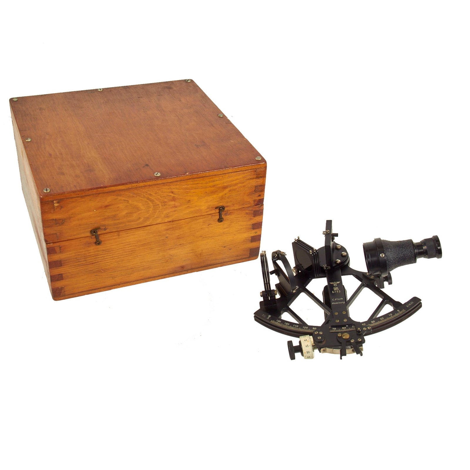 Buy Original German WWII German Kriegsmarine Navy Sextant by C. Plath in Wooden Case | Original Firearms Antique For Sale
