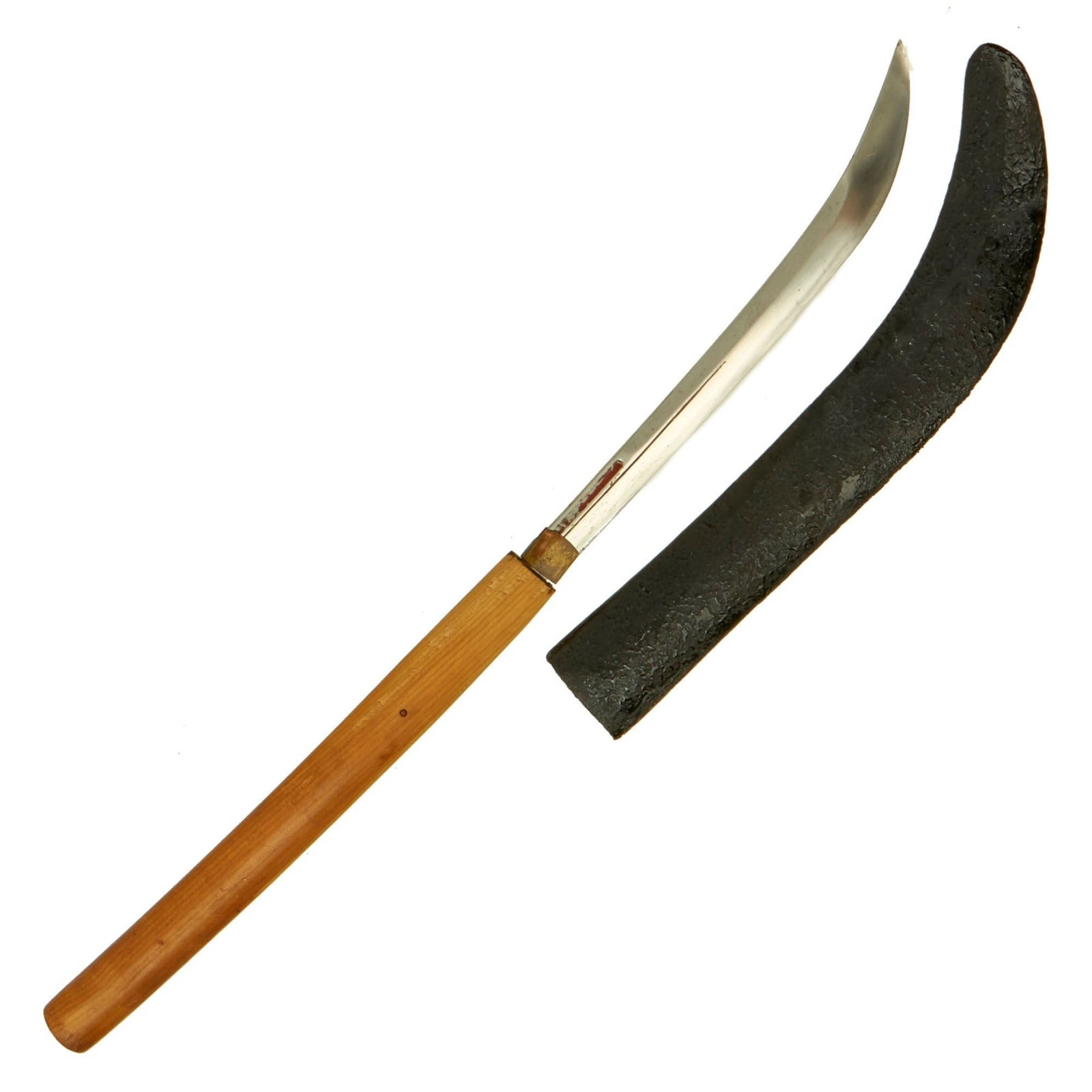 Buy Original 17th Century Japanese Naginata Polearm Blade by KATSUKUNI in Resting Handle with Textured Scabbard | Original Firearms Antique For Sale
