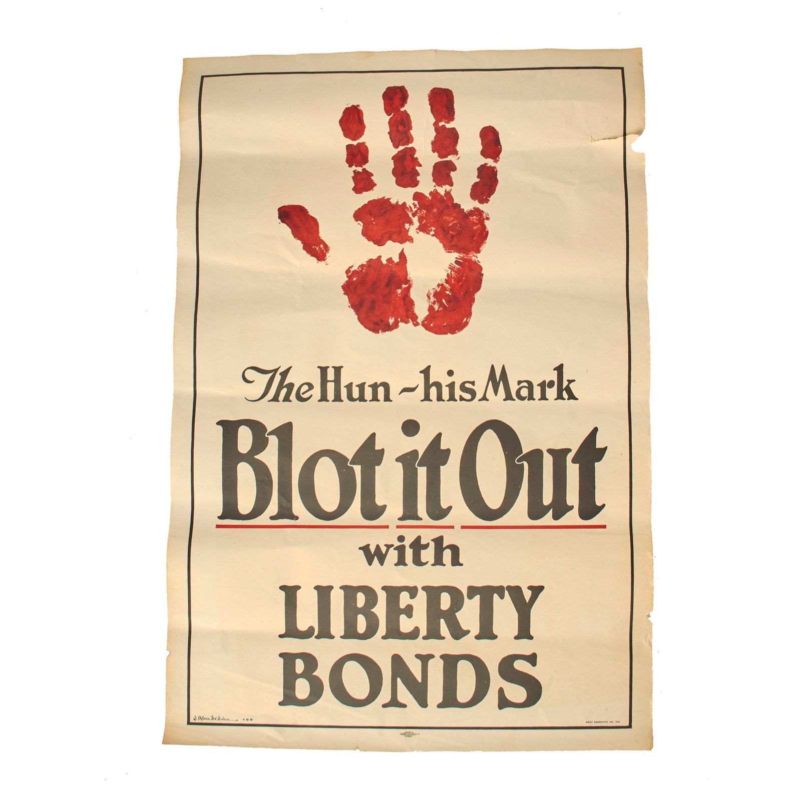 Buy Original U.S. WWI Liberty Bonds Propaganda Poster “The Hun - His Mark, Blot it Out” - 19 ¾” x 30” | Original Firearms Antique For Sale