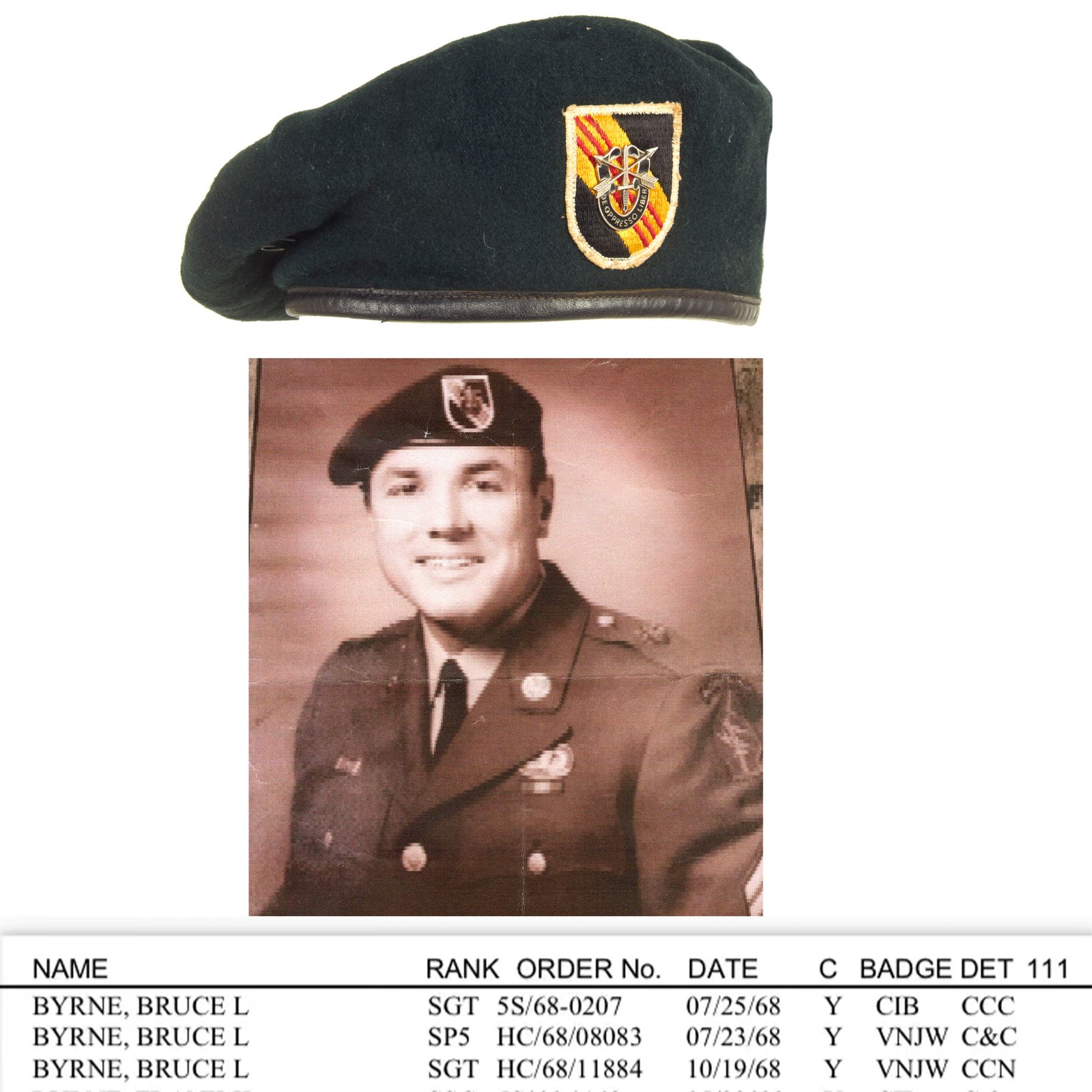 Buy Original U.S. Vietnam War 5th Special Forces Group Airborne Green Beret Attributed to Sergeant Bruce L. Byrne | Original Firearms Antique For Sale