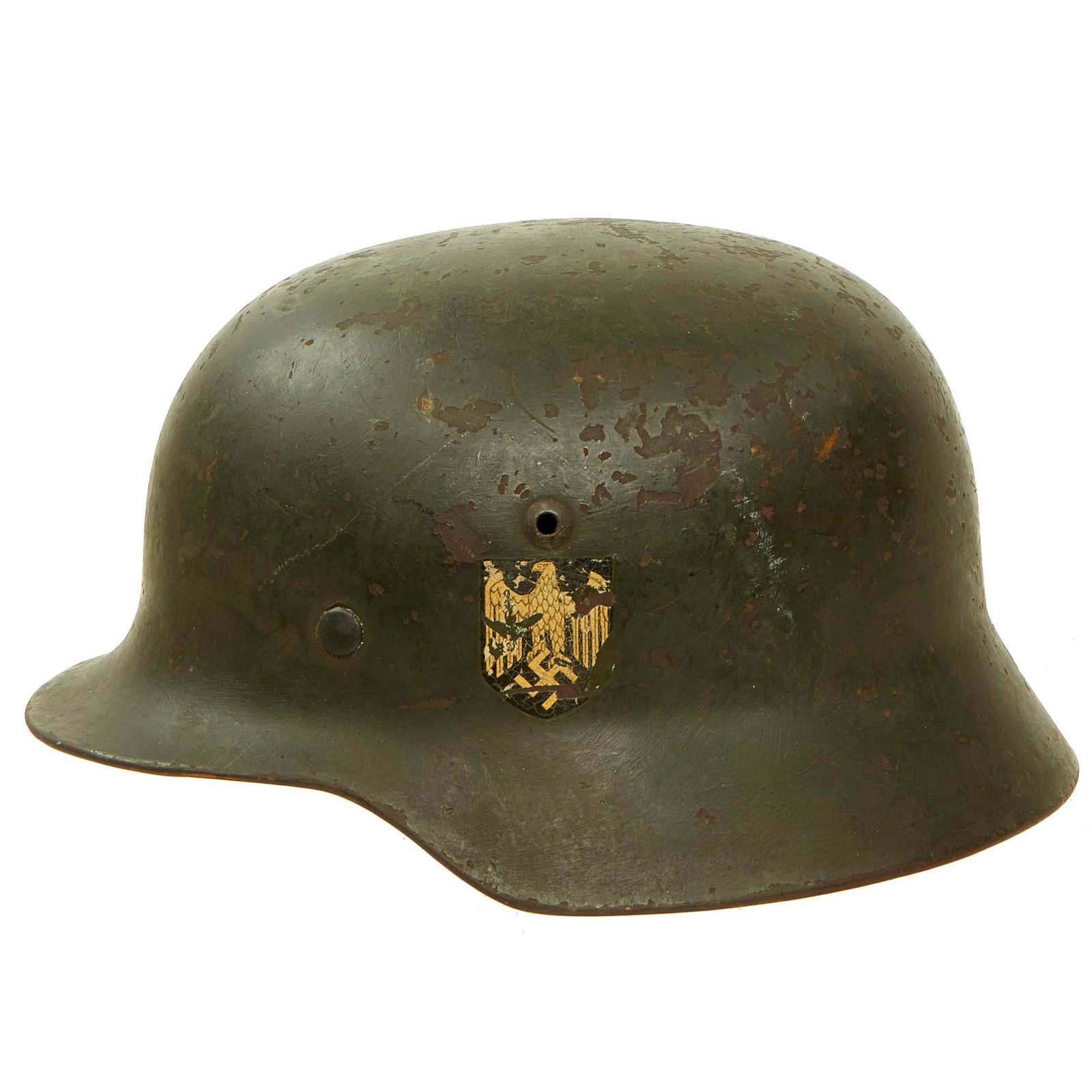 Buy Original German WWII Extra Large Army Heer M35 Former Double Decal Helmet with 61cm Liner - ET68 | Original Firearms Antique For Sale