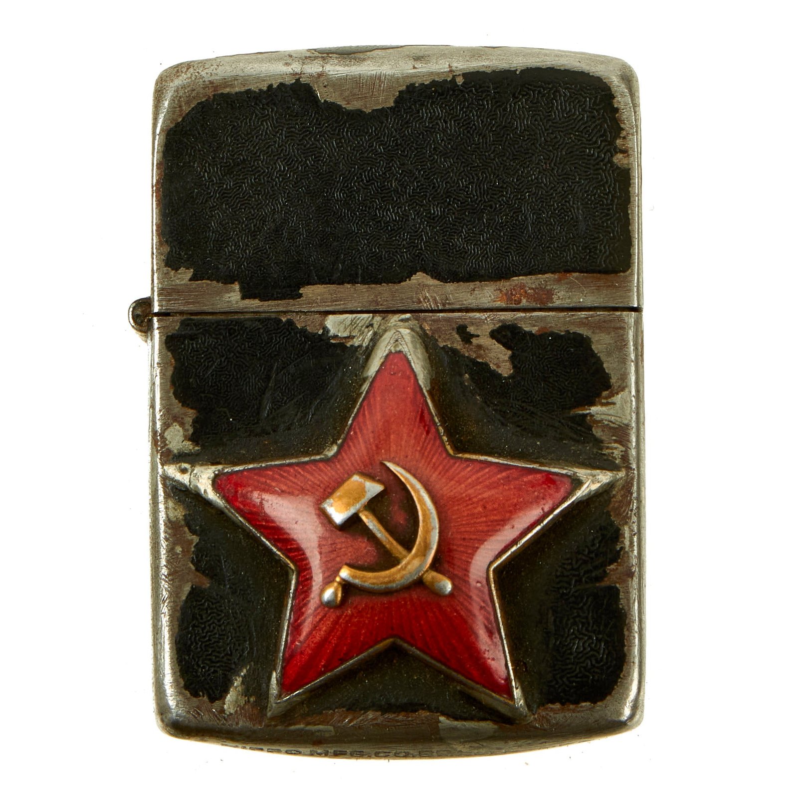 Buy Original U.S. WWII “Black Crackle” Zippo Lighter With Soviet Enamel Star - “Souvenir Exchange” Item | Original Firearms Antique For Sale