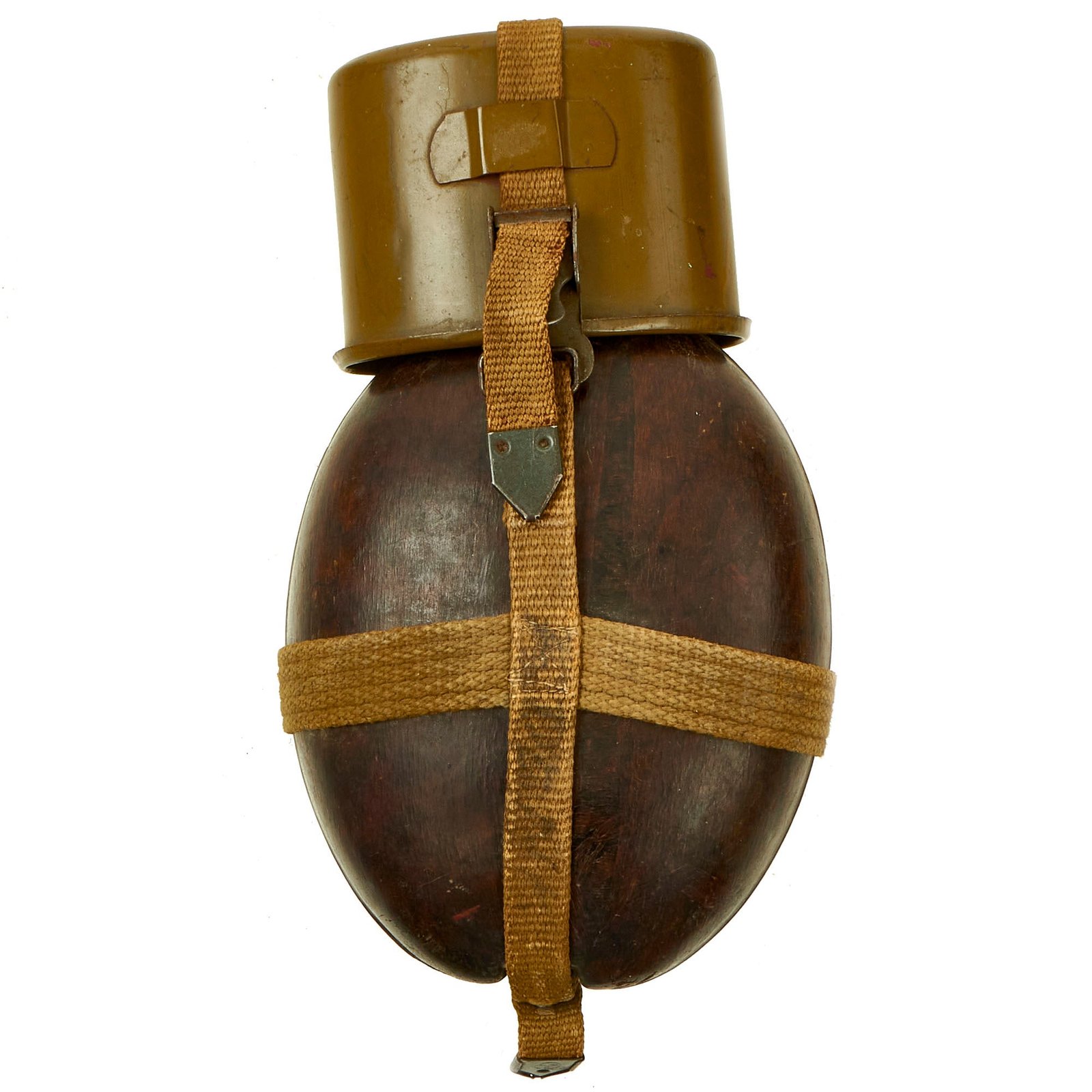 Buy Original German WWII Afrikakorps Coconut Canteen With Cup by Heinrich Ritter and Harness - 1943 Dated | Original Firearms Antique For Sale
