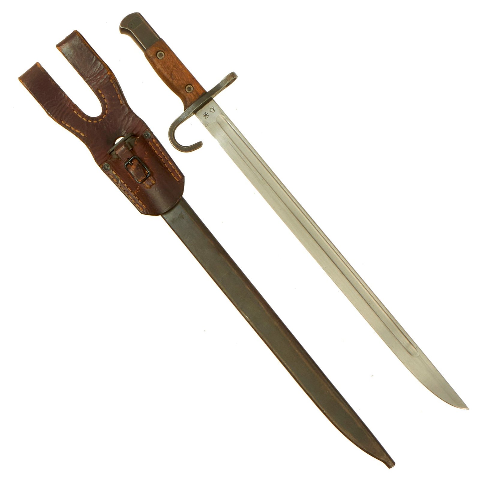 Buy Original Japanese WWII Early Arisaka Type 30 Hooked Quillon Bayonet by Hikari Seiki Seisakusho Arsenal with Scabbard & Frog | Original Firearms Antique For Sale