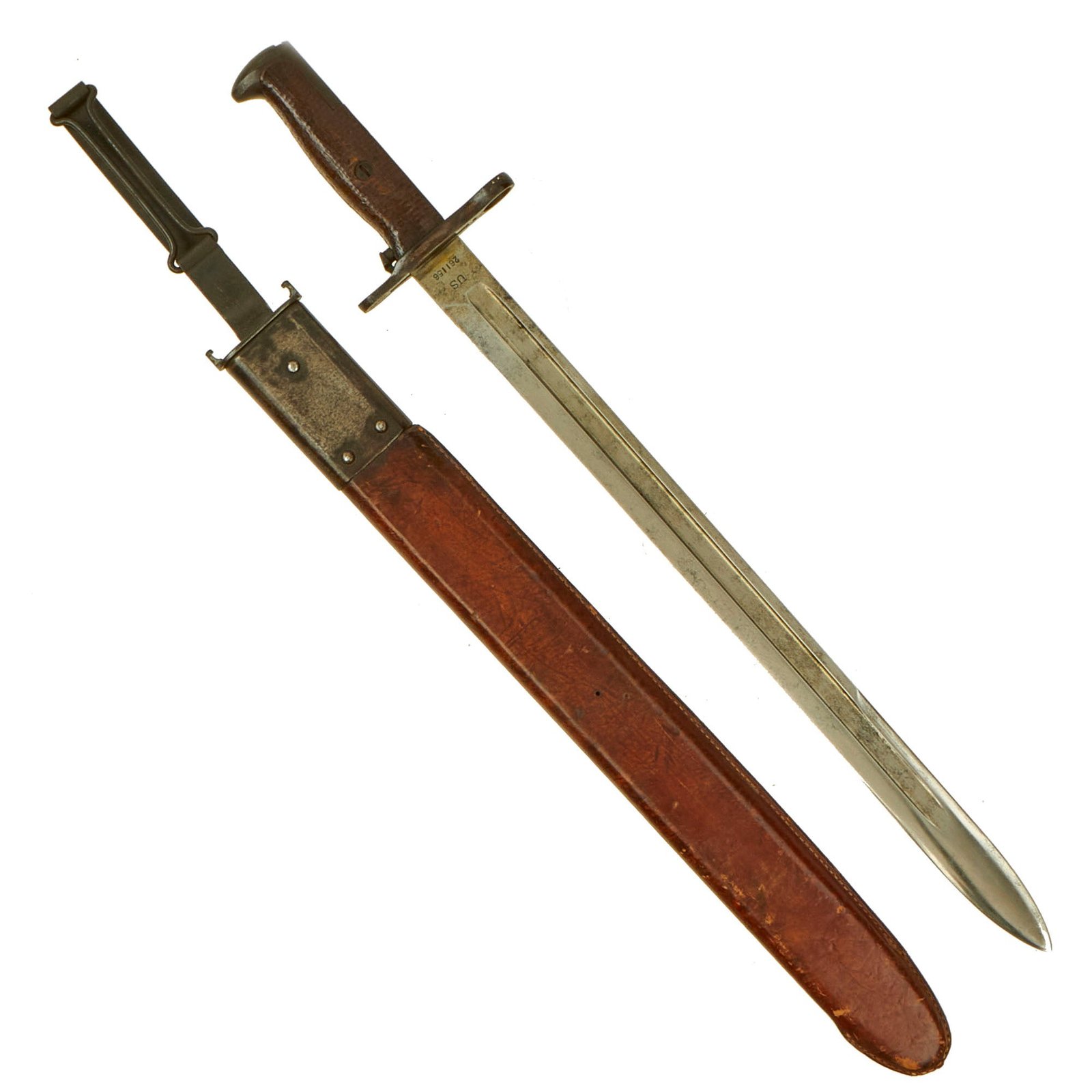 Buy Original U.S. WWI M1905 Springfield 16 inch Rifle Bayonet by S.A. with Rare M1906 Scabbard - dated 1908 | Original Firearms Antique For Sale