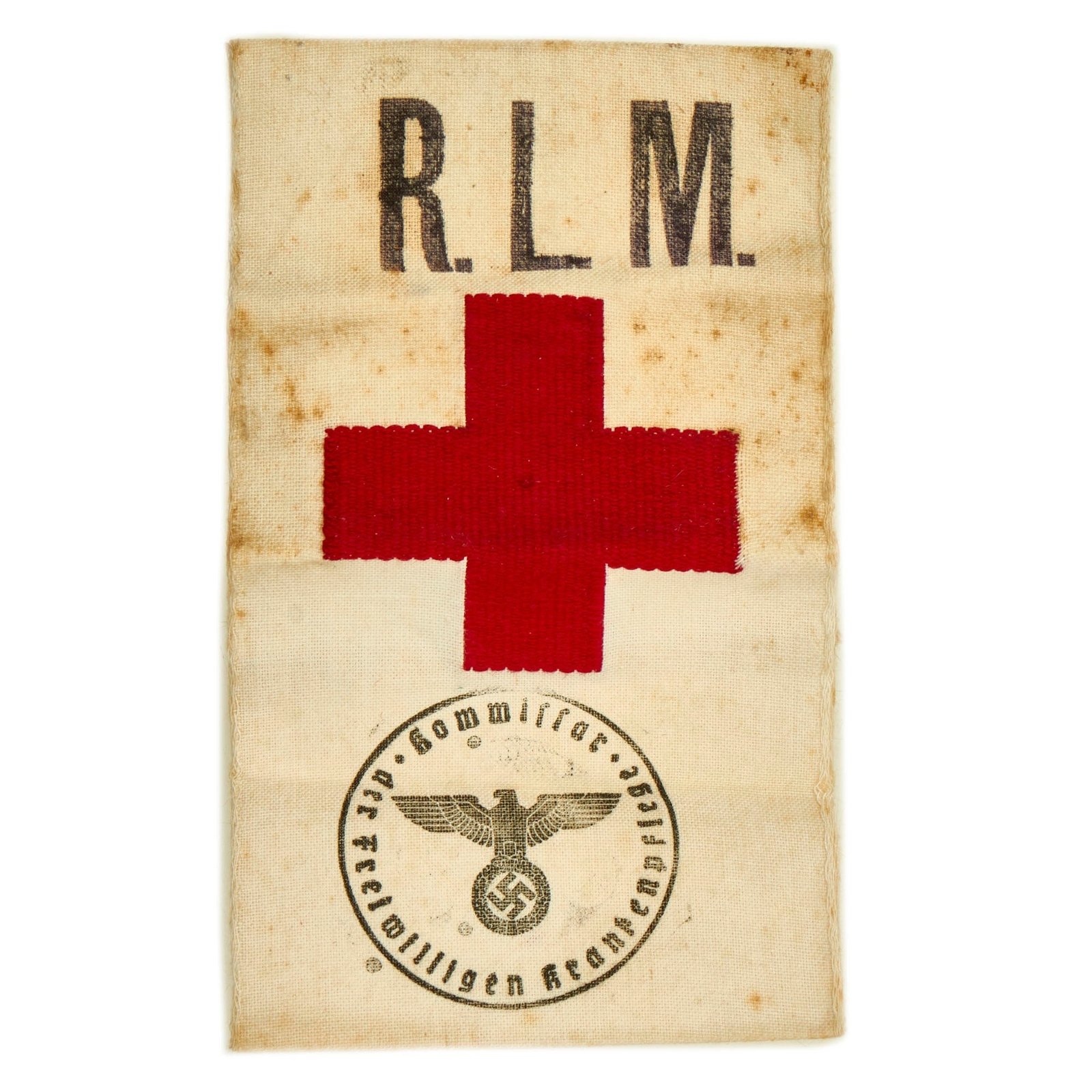 Buy Original German WWII RLM Ministry of Aviation Red Cross Volunteer Armband - Reichsluftfahrtministerium | Original Firearms Antique For Sale