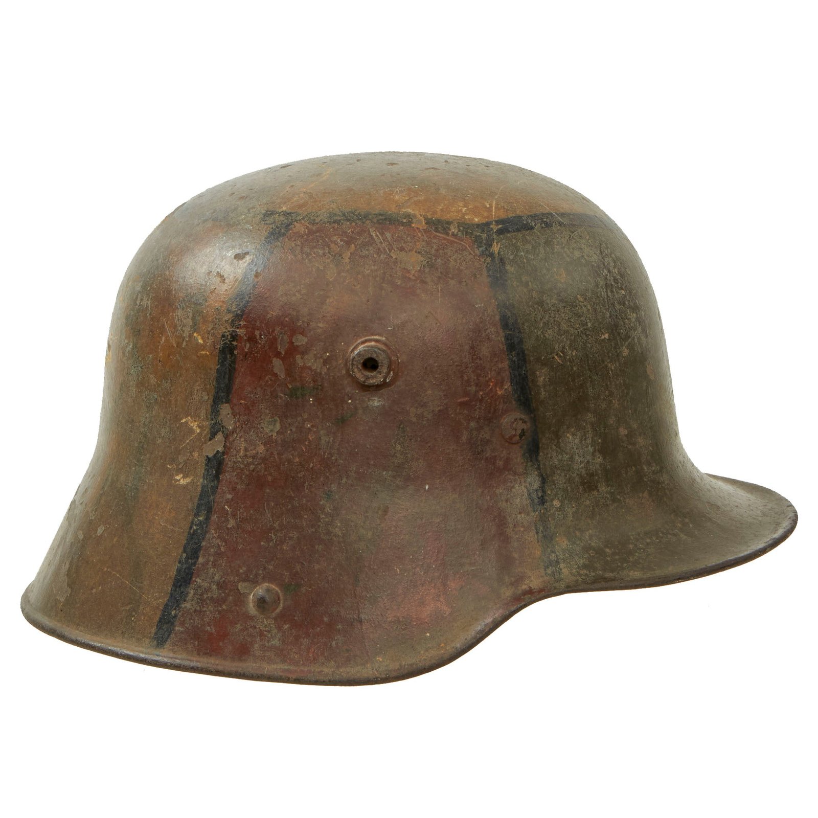 Buy Original Imperial German WWI M16 Stahlhelm Helmet with Panel Camouflage Paint and Liner Band - marked ET64 | Original Firearms Antique For Sale