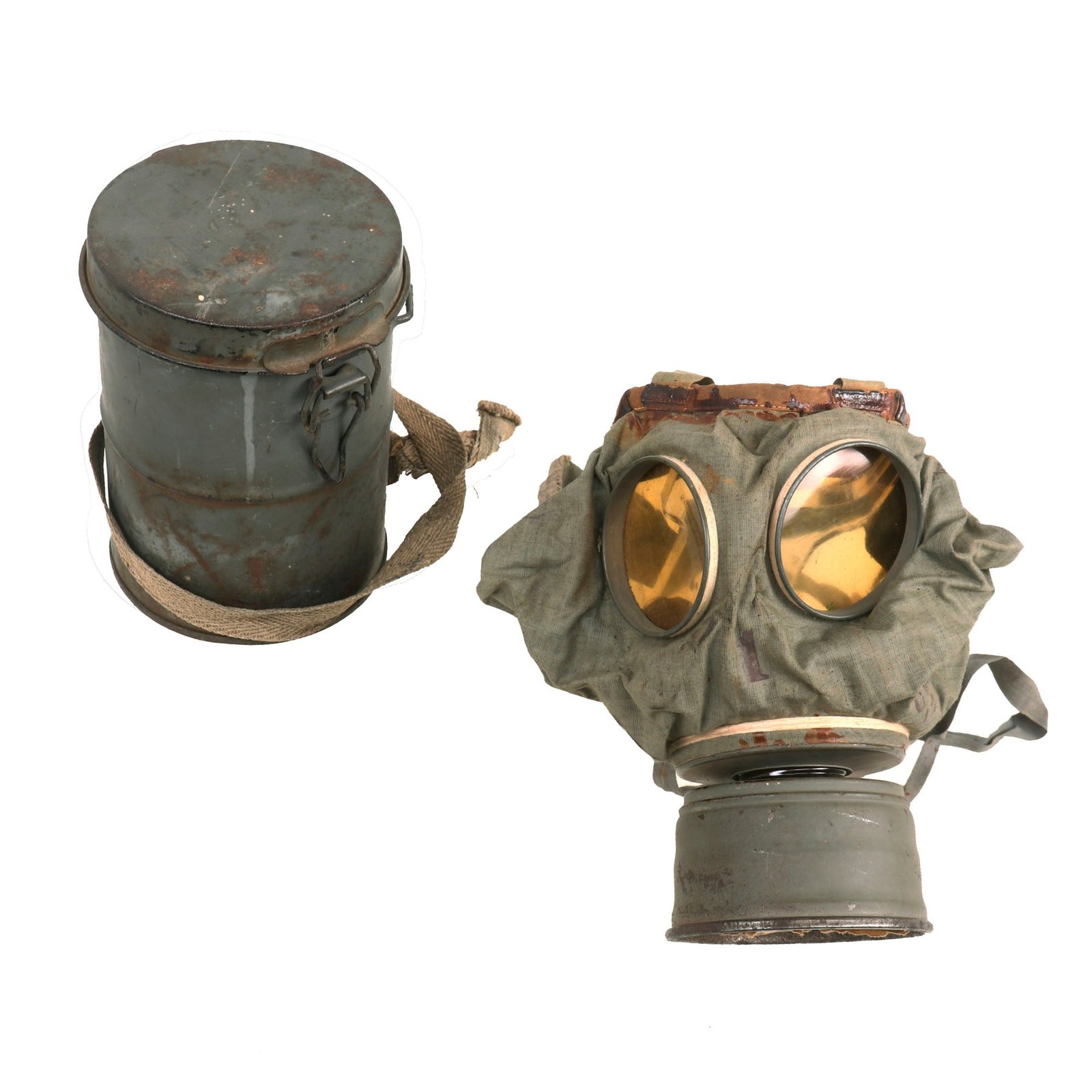 Buy Original Imperial German WWI Gummimaske GM-15 Rubberized Gas Mask with 1918 Dated Filter & Can | Original Firearms Antique For Sale