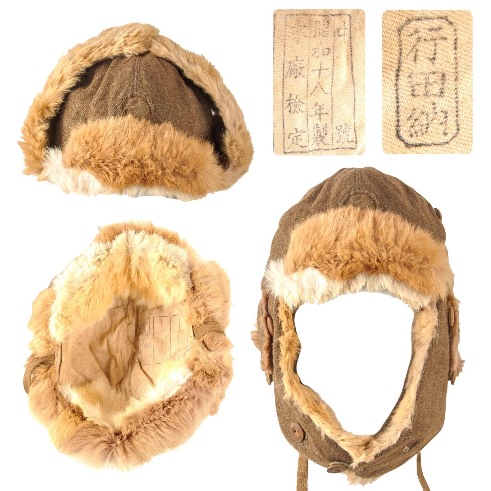 Original WWII Imperial Japanese Army EM/NCO Enlisted Winter Insulated Fur Cap - Dated 1943
