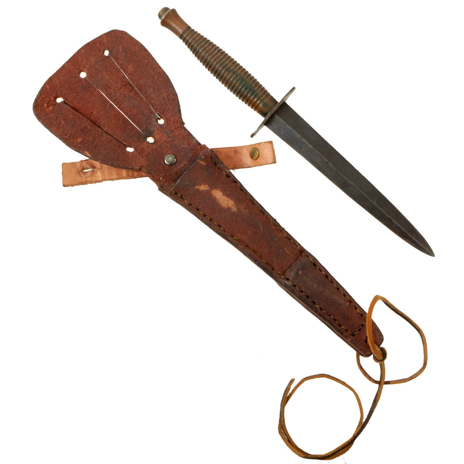Buy Original British Late WWII or Early Post War 3rd Pattern Fairbairn Sykes Fighting Knife Marked Sheffield England with “Theater Made” Scabbard | Original Firearms Antique For Sale