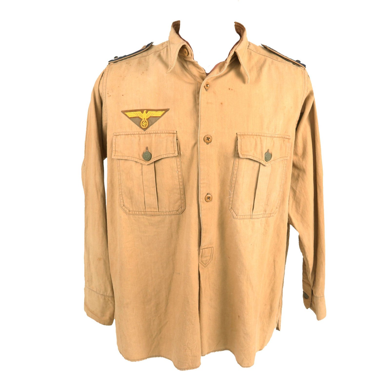 Buy Original German WWII Kriegsmarine Tropical Tan Flugmeldefeldwebel Aircraft Warning Petty Officer 1st Class Field Service Shirt | Original Firearms Antique For Sale