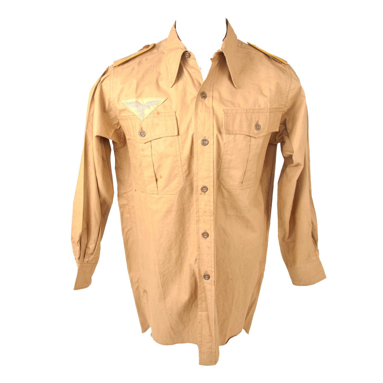 Buy Original German WWII Afrika Korps DAK Luftwaffe Flight Branch Enlisted Tan Tropical Uniform Flight Jacket Shirt - Size I 38cm Collar | Original Firearms Antique For Sale